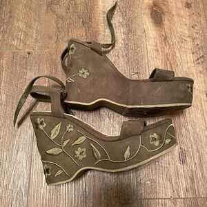 MIA Floral Embroidered Green Wedges